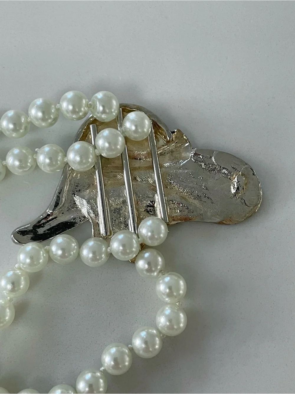 Vintage 1980s Multistrand Art Deco Lady in Hat Faux Pearl Necklace